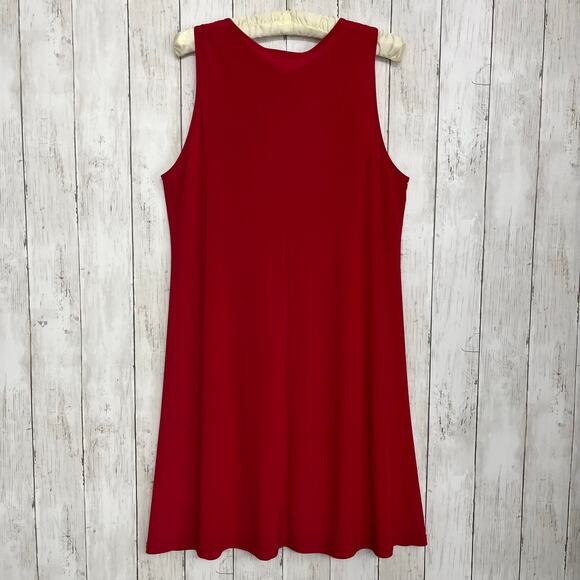 J.B.S Red High Neck Halter Sleeveless Flowy Sexy Pleated Holiday Swing Dress 10 - Picture 2 of 6